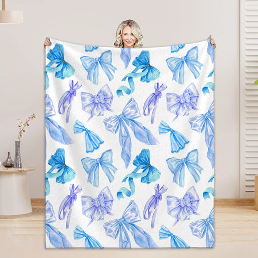 1PC Throw Blanket Blue Bow 3D