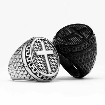 Christian Cross Black Religon Men Rings Stainless Steel