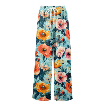 floral print loose wide-leg pants with elastic waist