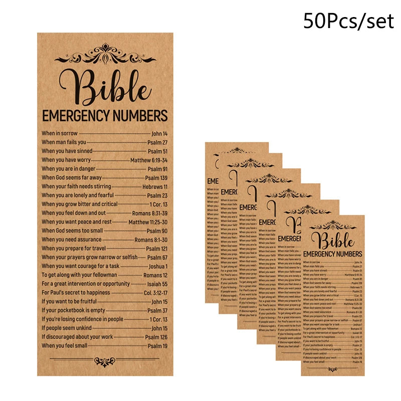 50 Pcs Bible Verse Bookmarks With Emergency Numbers – Christian Gift For Church Welcome