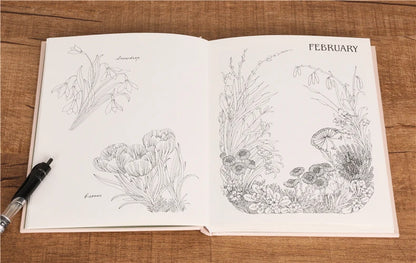 The Flower Year Colouring book