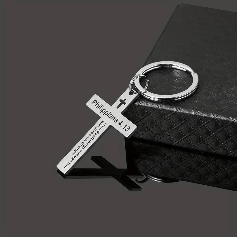 Cross Pendant Keychain Stainless Steel