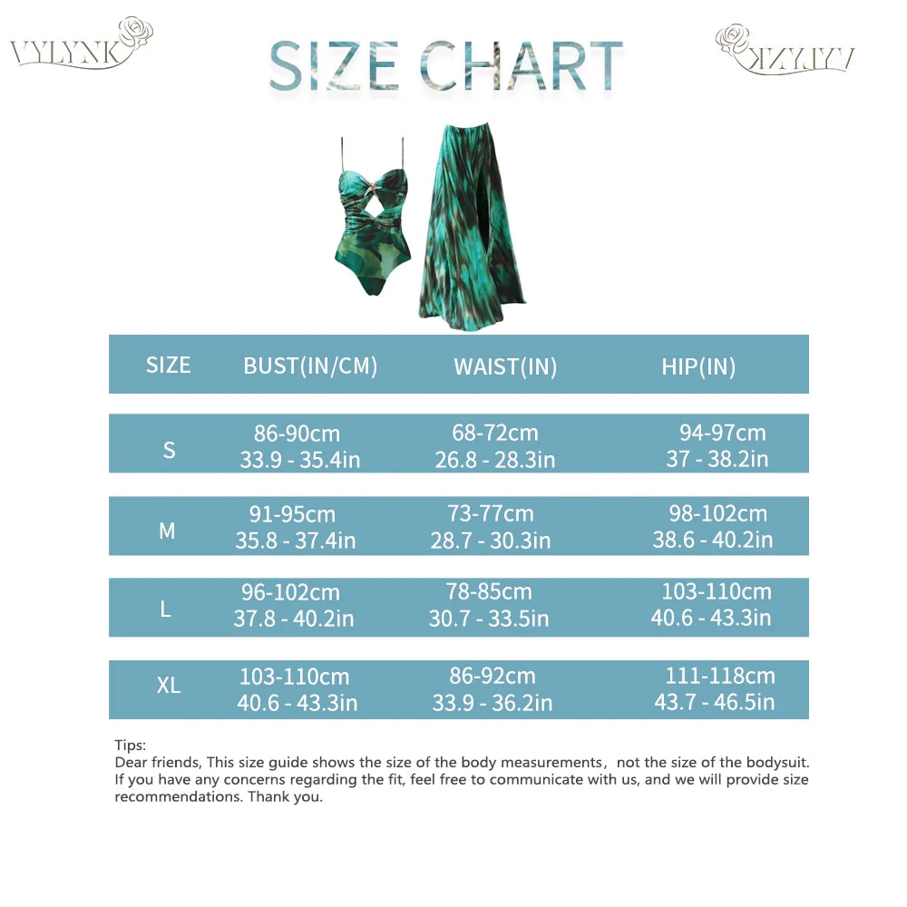 Swimwear with Sarong  Green Print 2 Piece