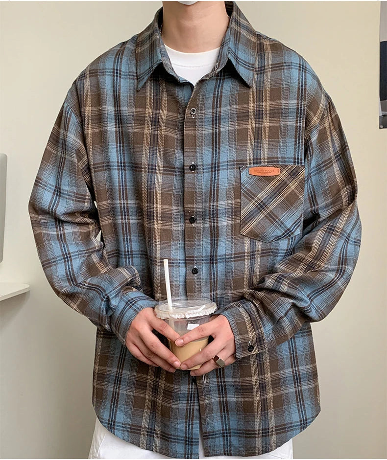 10XL Men Shirt Plaid Long Sleeve Plus Size 6XL 7XL 8XL 9XL