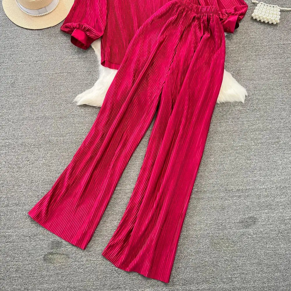 Fashion New Women Solid Casual Loose Two Pieces Set