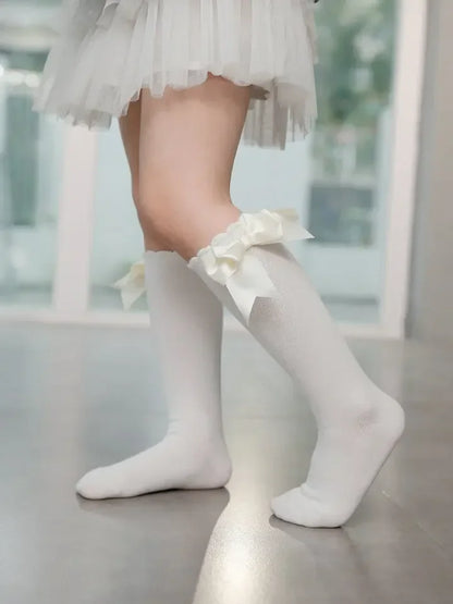Kids Knee High Socks Baby Girls Cotton Socks Big Bow