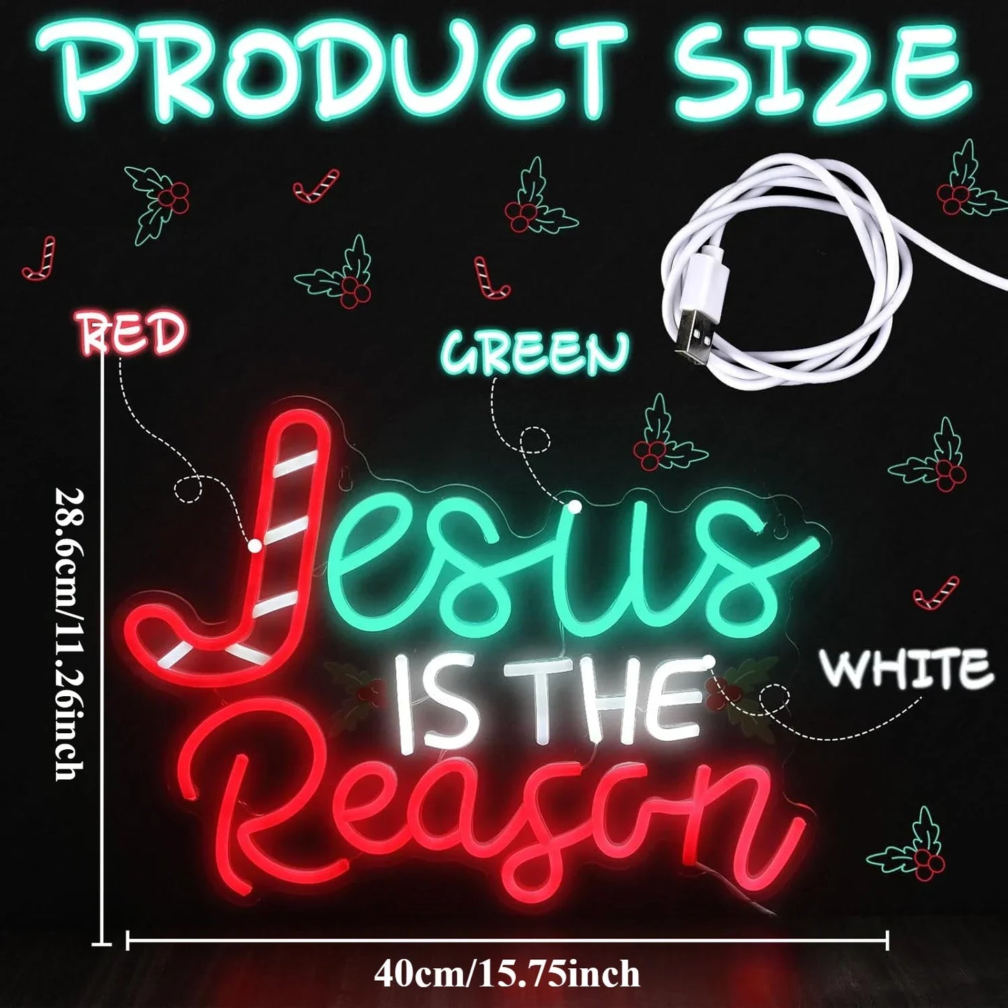 Jesus Is The Reason Neon Sign Christmas LED Neon Light Sign USB powered