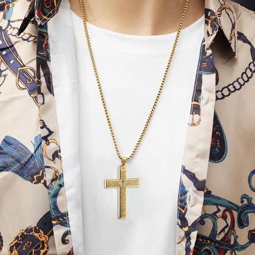 Christian Bible Cross Chain Necklace Steel