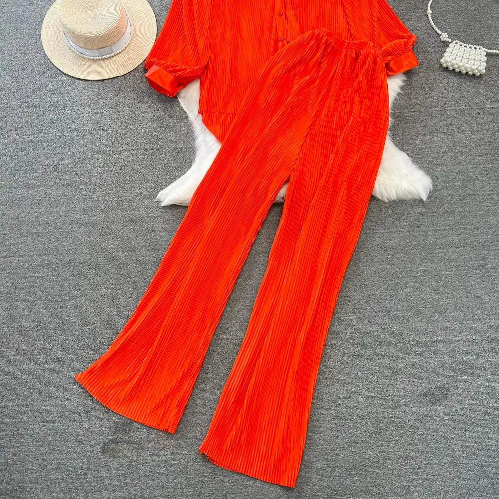 Fashion New Women Solid Casual Loose Two Pieces Set