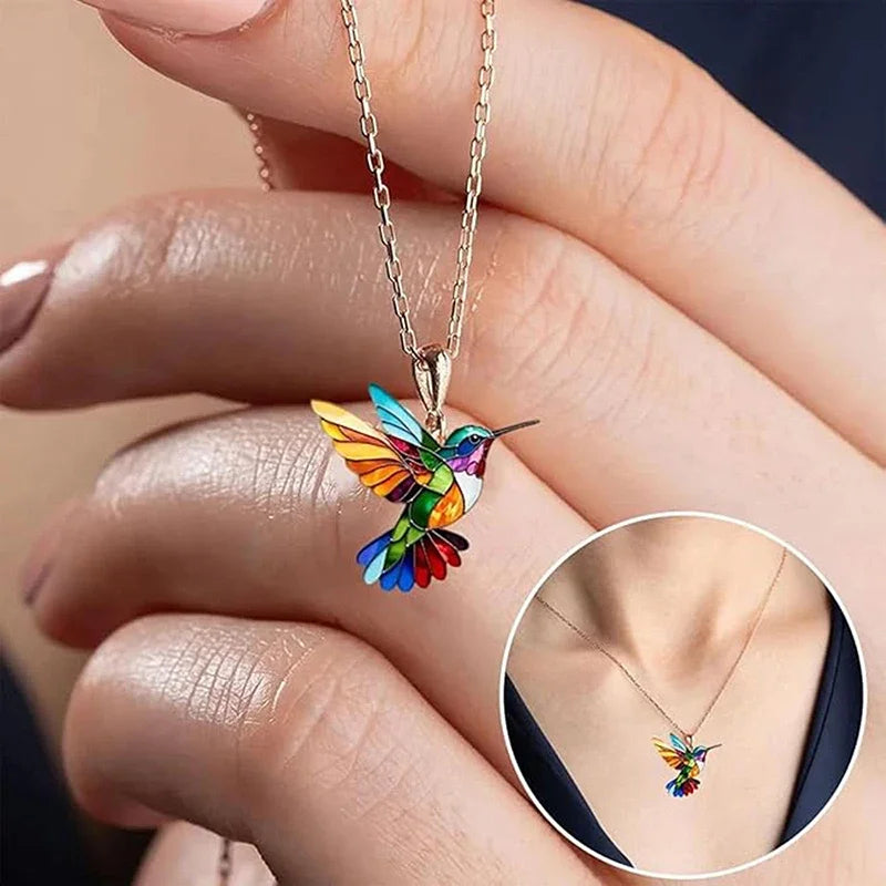 Alloy Colorful Hummingbird necklace