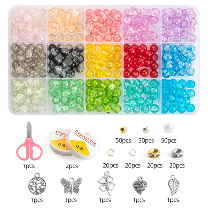 Glass Beads Bracelet Making Kits 28 Colors 8mm Crystal Beads Round Gemstone