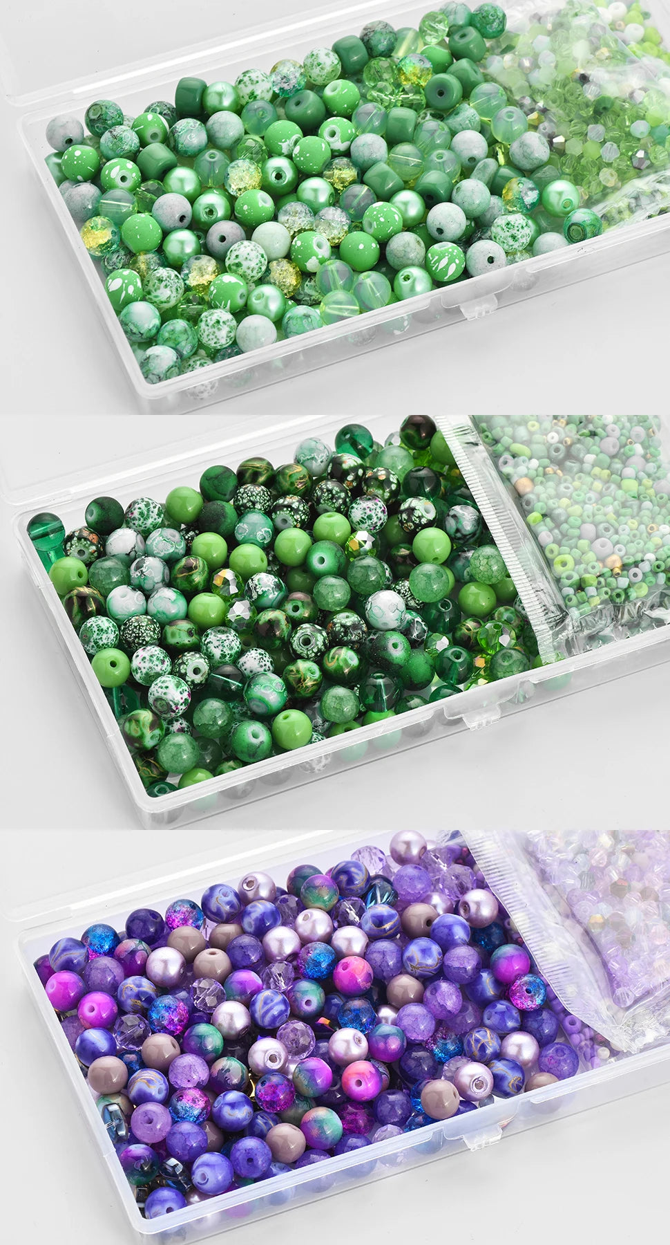 Glass Beads Jewelry Making Kit Green Color Glass Round Loose Beads