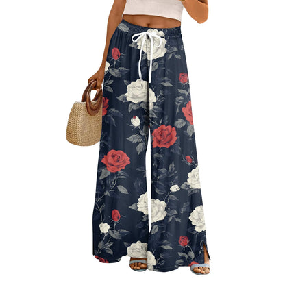 floral print loose wide-leg pants with elastic waist