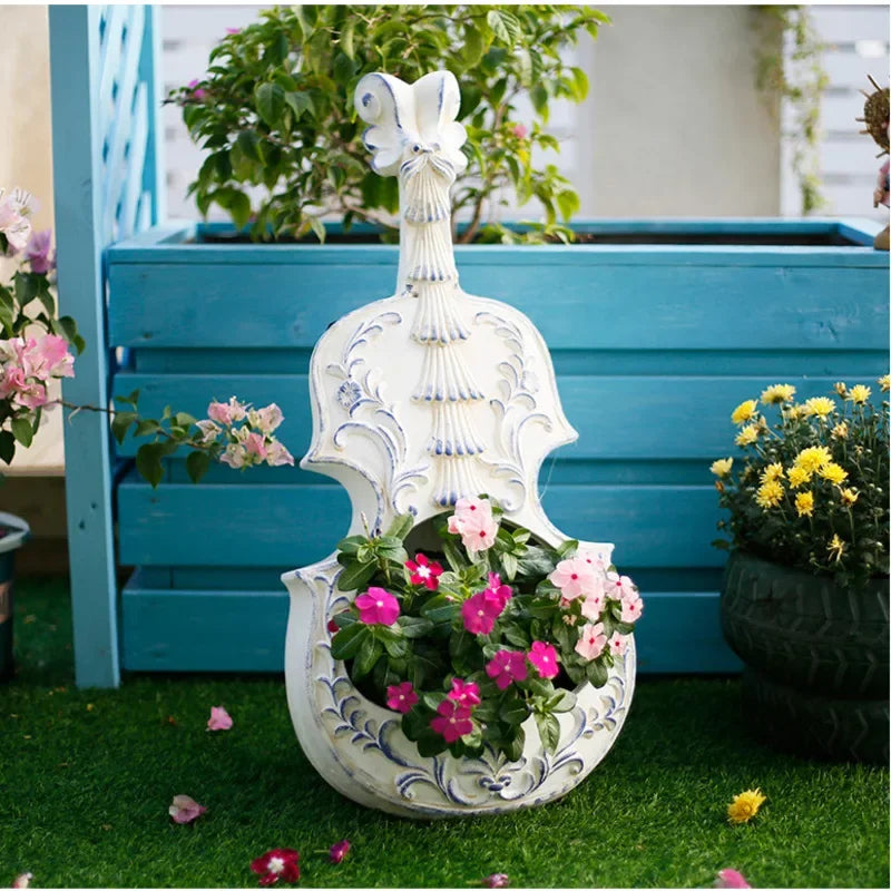 European Style Violin Planter Artistic Flower Pot