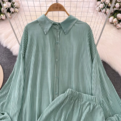 Fashion New Women Solid Casual Loose Two Pieces Set