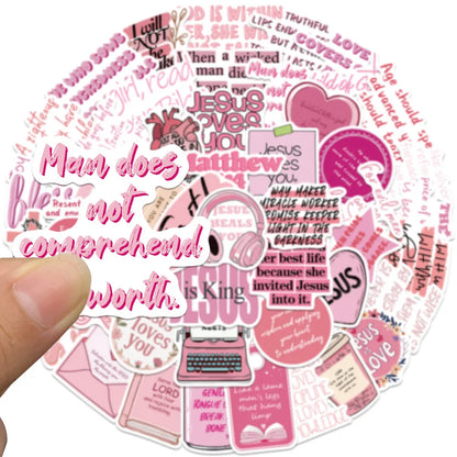 50pcs Creative Pink Bible Jesus Christian stickers