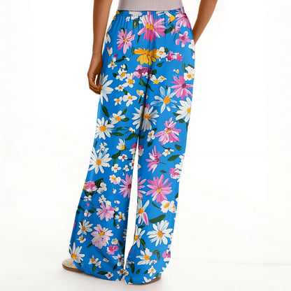 floral print loose wide-leg pants with elastic waist