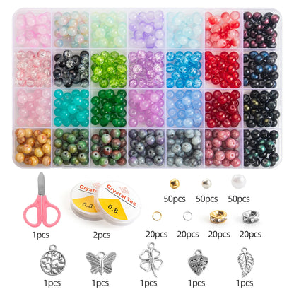 Glass Beads Bracelet Making Kits 28 Colors 8mm Crystal Beads Round Gemstone