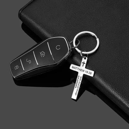 Cross Pendant Keychain Stainless Steel