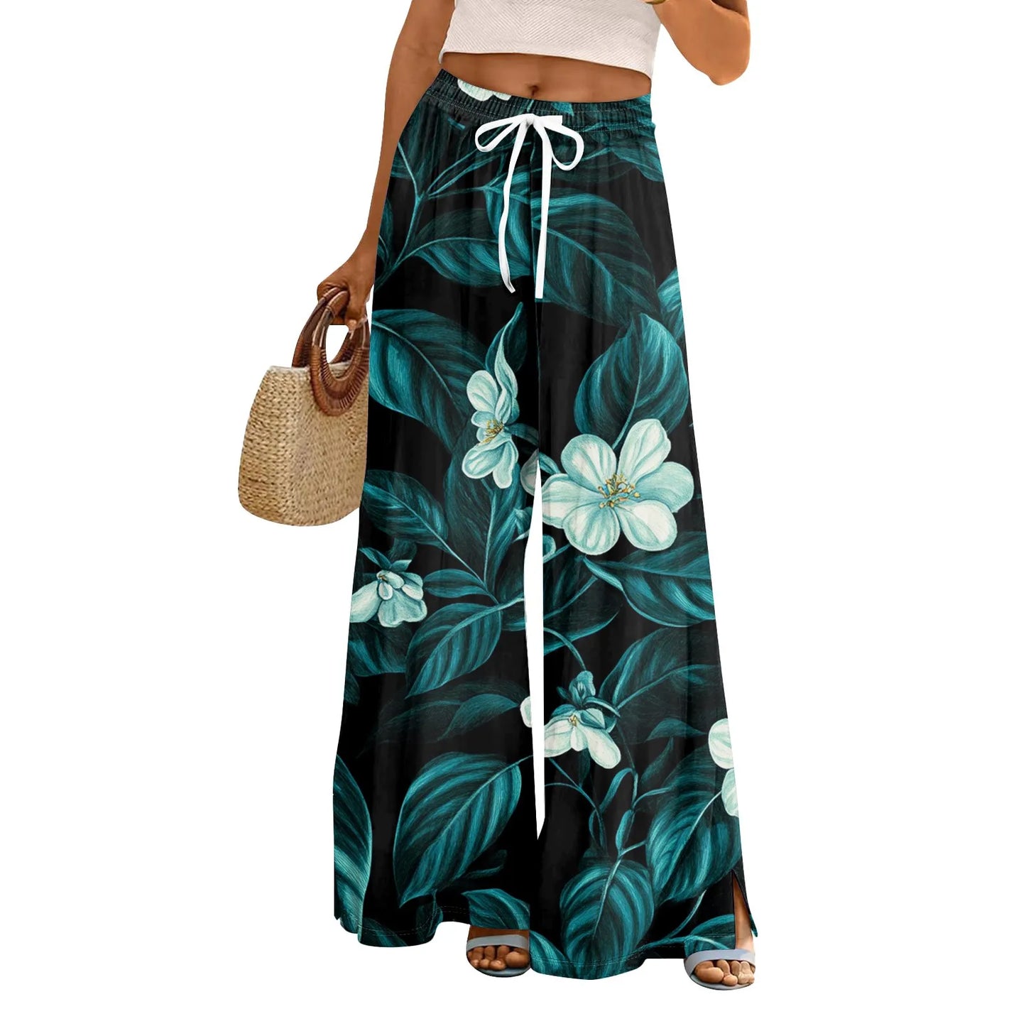 floral print loose wide-leg pants with elastic waist
