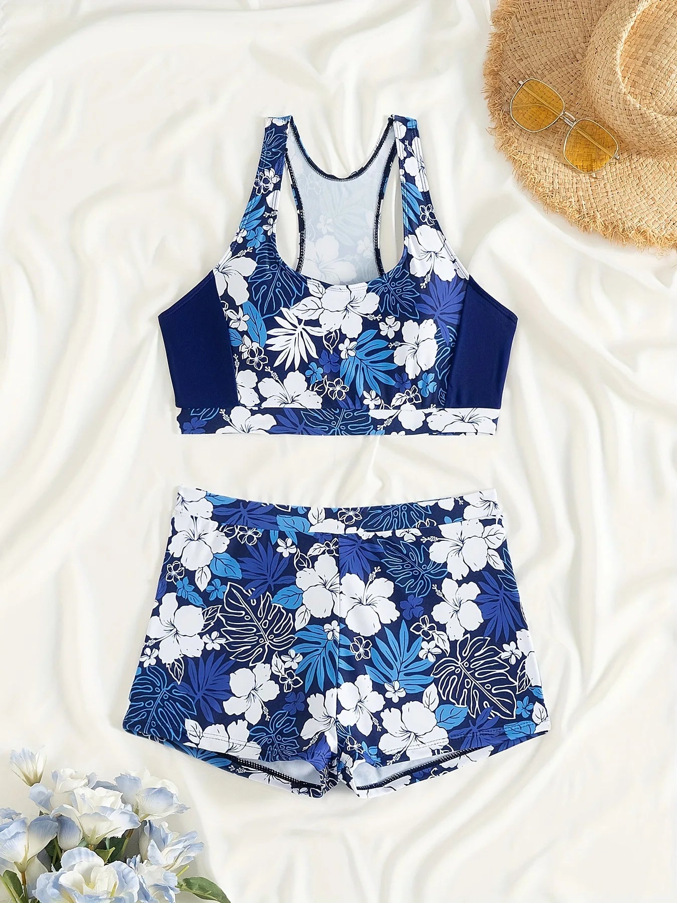 Floral Print Swimwear With Shorts High Waisted Trunk