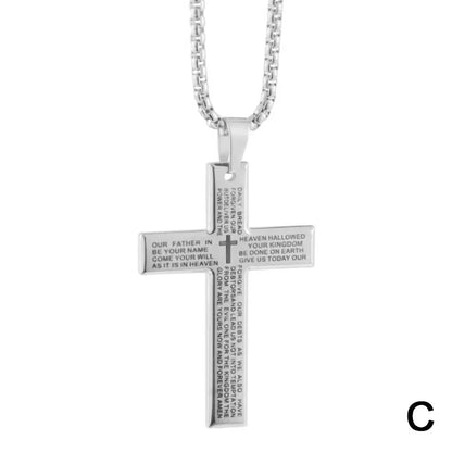 Christian Bible Cross Chain Necklace Steel