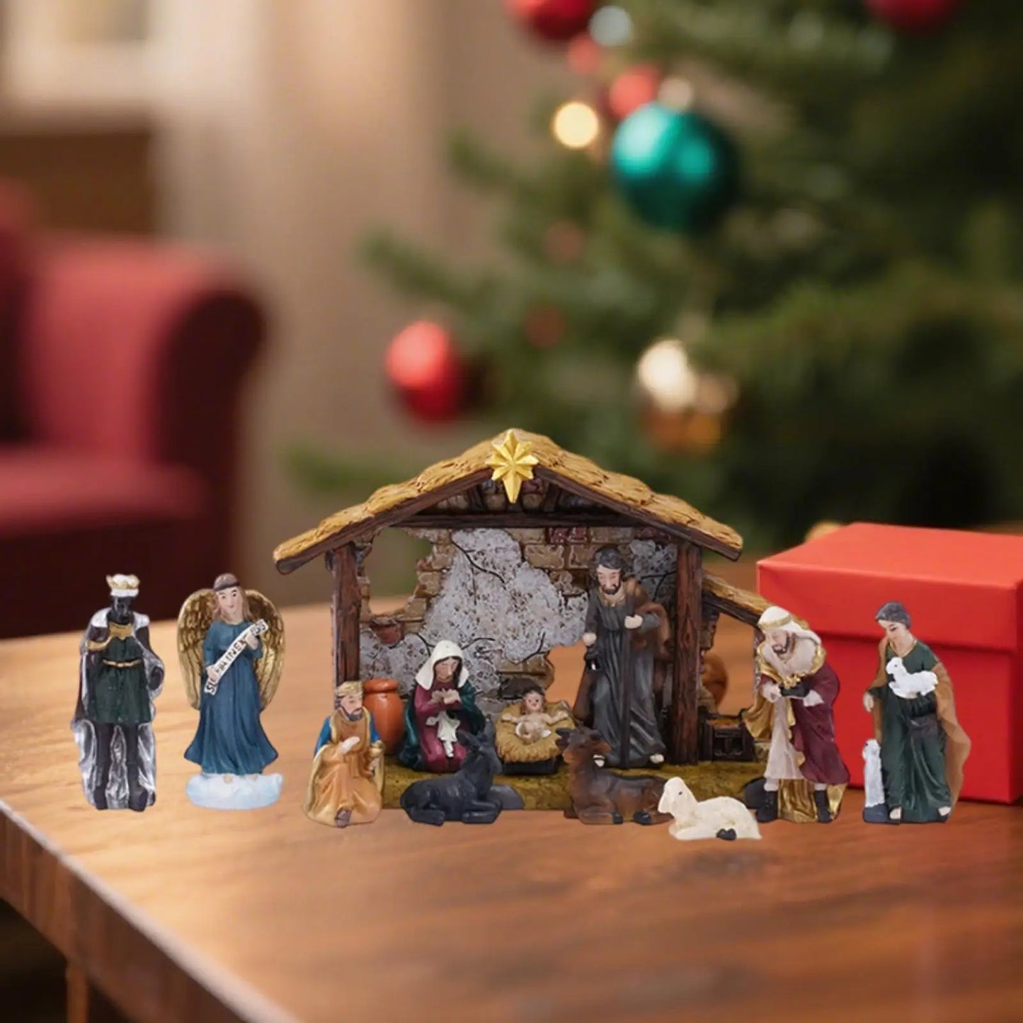 12pcs Christmas Nativity Figurines Set, Jesus Manger Scene Resin