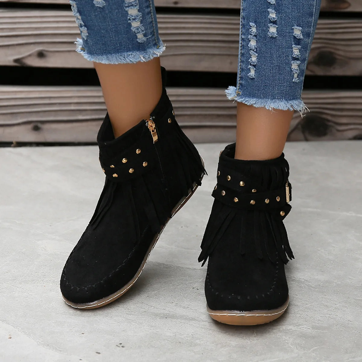 Women Shoes Flat Heel Ankle Boots Retro Suede