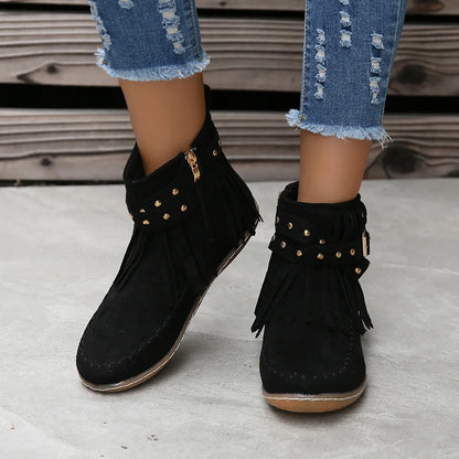 Women Shoes Flat Heel Ankle Boots Retro Suede