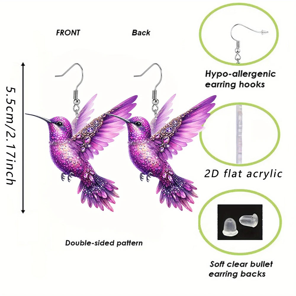 2D Acrylic Hummingbird Earrings