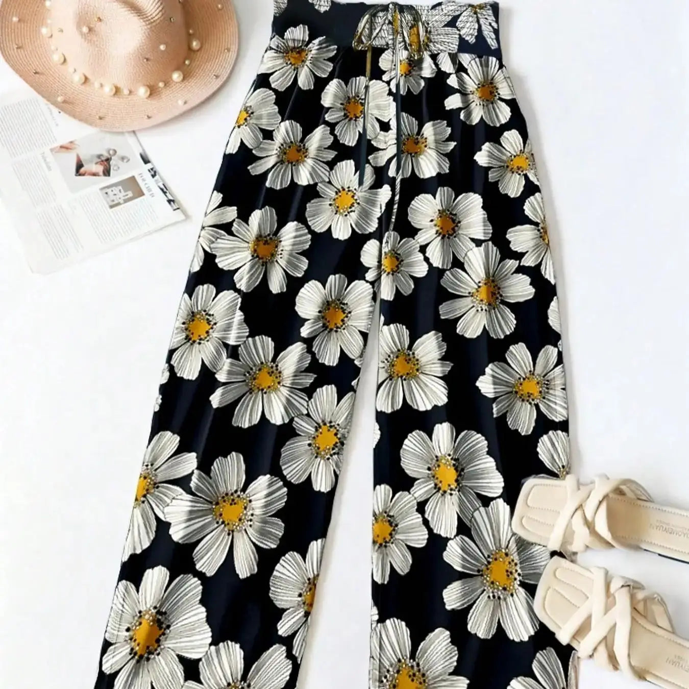 【Plus Size】 Floral Print Tie Waist Pants,