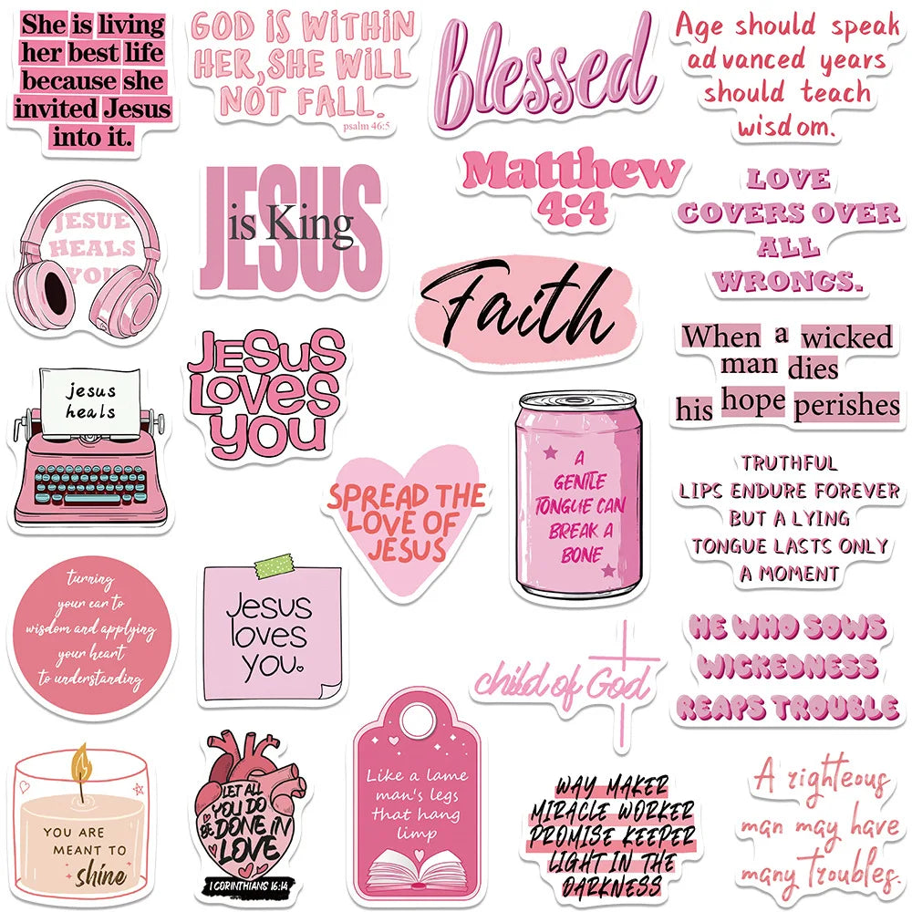 50pcs Creative Pink Bible Jesus Christian stickers