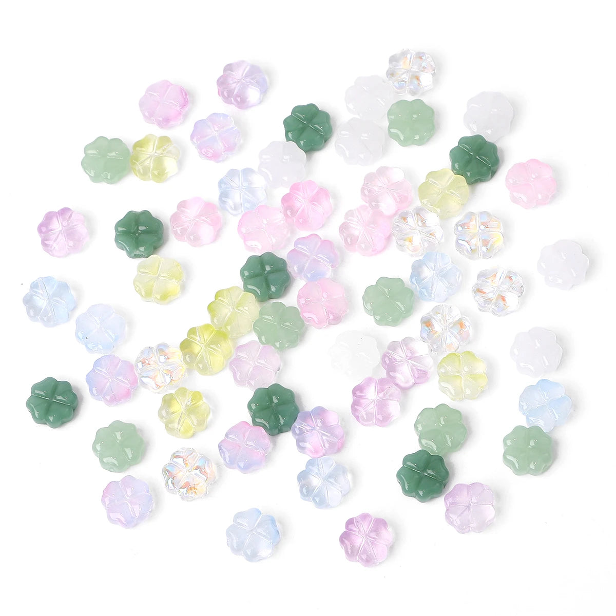 About20Pcs Glass Four Leaf Flower Beads Scattered Beads Handmade