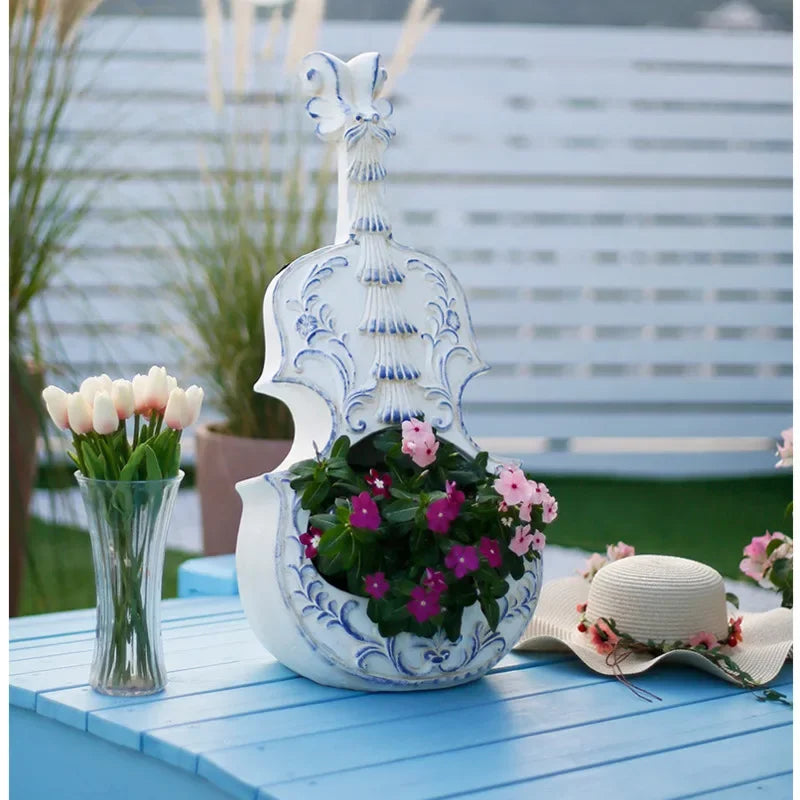 European Style Violin Planter Artistic Flower Pot