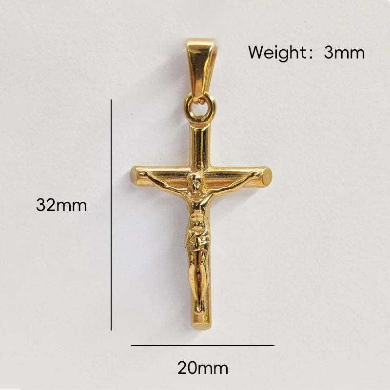 Jesus Cross 18k Gold Plated Stainless Steel Pendant