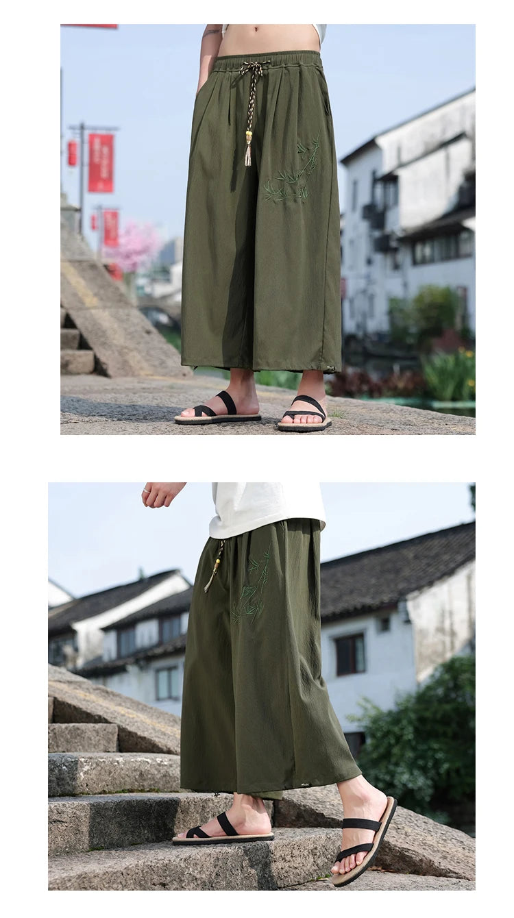 Mens Lightweight Pants Loose Fit with Elastic Waistband and Drawstring