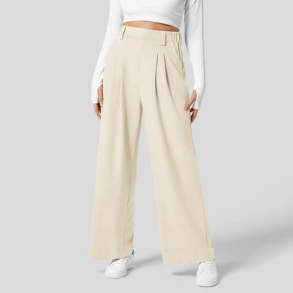 Women Suits Pants High Waist Draped Solid Color Wide Leg
