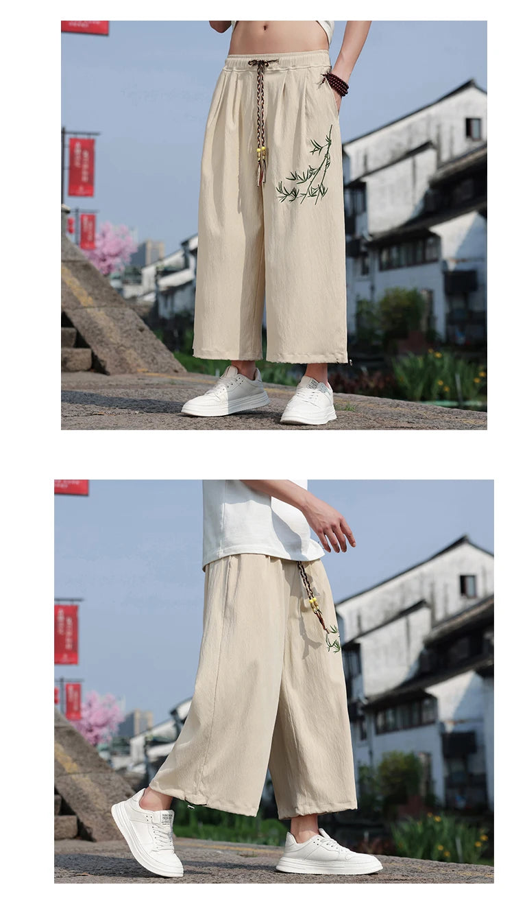 Mens Lightweight Pants Loose Fit with Elastic Waistband and Drawstring