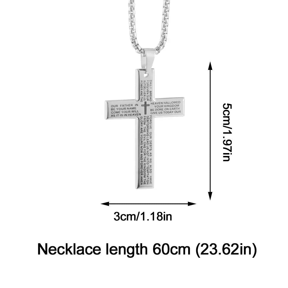 Christian Bible Cross Chain Necklace Steel