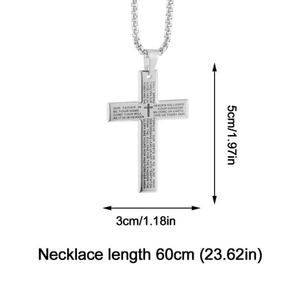 Christian Bible Cross Chain Necklace Steel