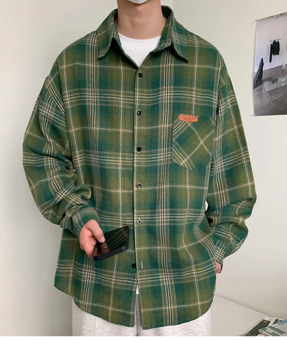 10XL Men Shirt Plaid Long Sleeve Plus Size 6XL 7XL 8XL 9XL