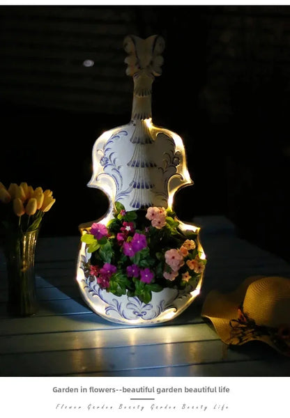 European Style Violin Planter Artistic Flower Pot