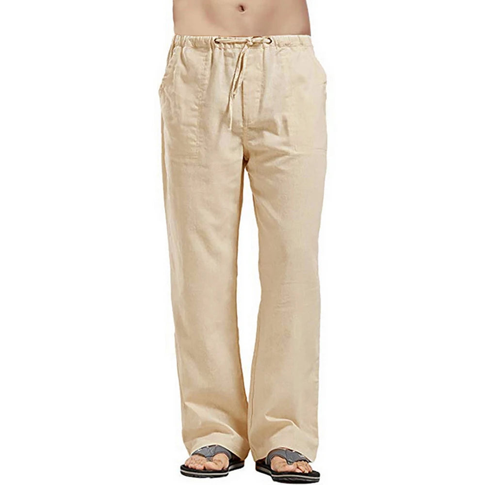 Men's Summer Loose Long Pants Elastic Waist Drawstring