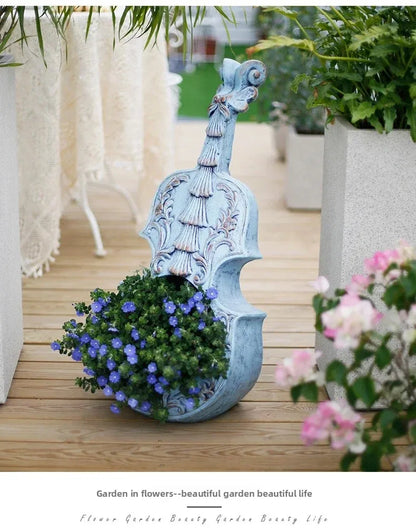 European Style Violin Planter Artistic Flower Pot