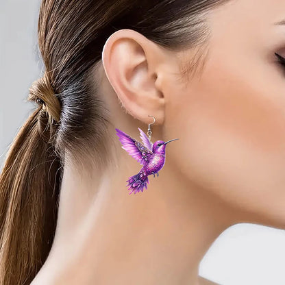 2D Acrylic Hummingbird Earrings