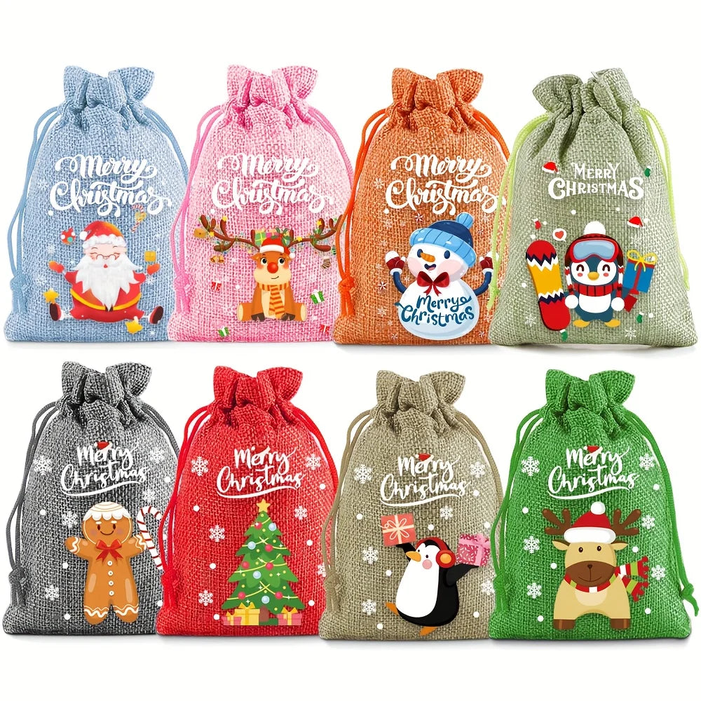 8pcs Christmas Drawstring Bags