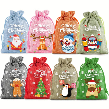 8pcs Christmas Drawstring Bags