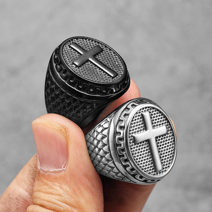 Christian Cross Black Religon Men Rings Stainless Steel