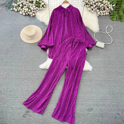 Fashion New Women Solid Casual Loose Two Pieces Set