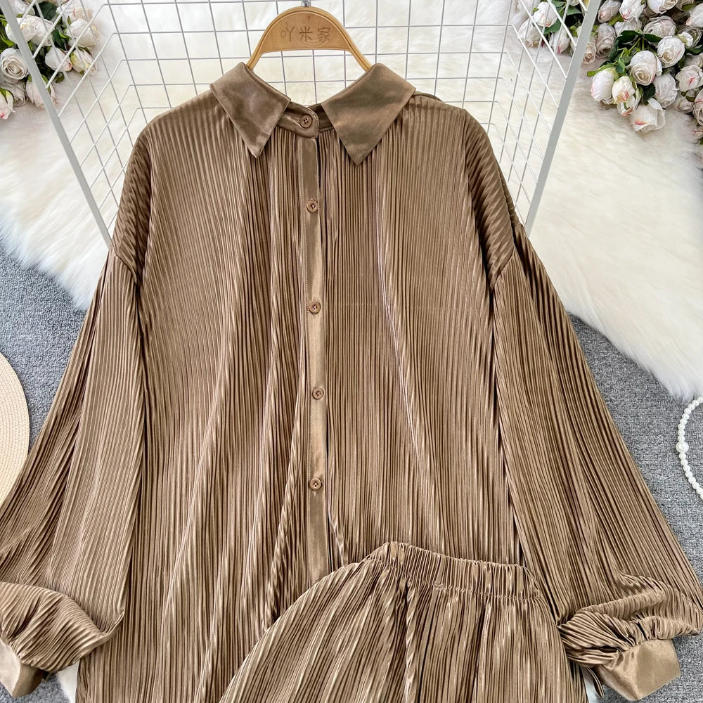 Fashion New Women Solid Casual Loose Two Pieces Set